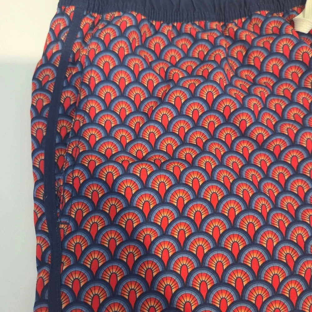 Fair Harbor Men Swim Trunks Red Blue Geometric Print Board Shorts Lined Size XXL
